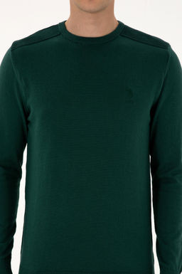 Erkek Slim Fit Bisiklet Yaka Ye_il Basic Kazak