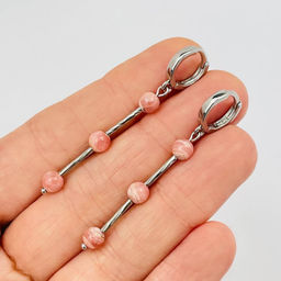 Серьги длинные из Родохрозита
