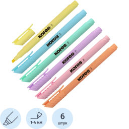 Набор текстовыделителей KORESHIGHLINER PASTEL6ц 1-4ммскош нак36246  фото 2