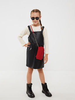 Bisiklet Yaka Bask?l? Uzun Kollu K?z ?ocuk Ti??rt ve Deri G?r?n?ml? Elbise - Waikiki фото 2