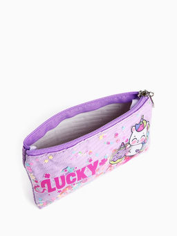Косметичка на молнии плоская, с подкладкой, маленькая, с принтом, сиреневая