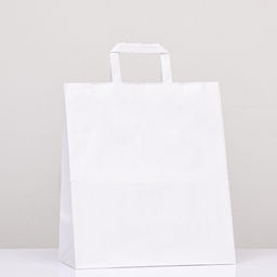 Цена за 25 шт. Пакет крафт без печати, белый, плоская ручка 28×15×32 см