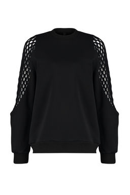 TRENDYOLMILLA Siyah File Detayl? Kal?n Ici Polarl? Regular/Normal Kal?p Orme Sweatshirt TWOAW24SW00134 фото 7
