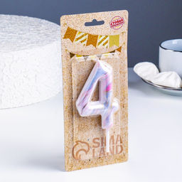 Свеча в торт Белый мрамор, цифра 4, ГИГАНТ, 9 см - Страна карнавалия фото 2