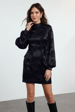 Siyah Animal A Kesim Mini Dokuma Elbise TWOAW25EL00475