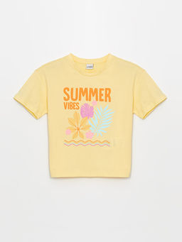 Bisiklet Yaka Bask?l? K?sa Kollu K?z ?ocuk Ti??rt ve ?ort - Waikiki фото 2