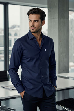 TRENDYOL MAN Lacivert Slim Fit Nak?sl? Kolay Utulenebilir Smart Gomlek TMNSS24GO00062