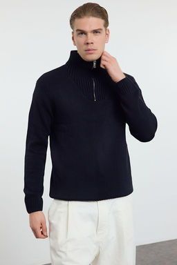 TRENDYOL MAN Lacivert Casual Regular Yar?m Bal?kc? Yaka Duz Triko Kazak TMNAW25KZ00008 - Trendyolmilla фото 2