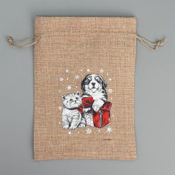 Цена за 5 шт. Мешочек новогодний подарочный с термонаклейкой Друзья, 13?18 см  1.5 см