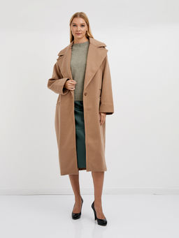 Пальто женское из полиэстера длины миди на пуговице