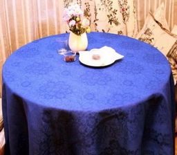 Скатерть льняная жаккардовая Магнолия-василек 150*250 см. п/лен