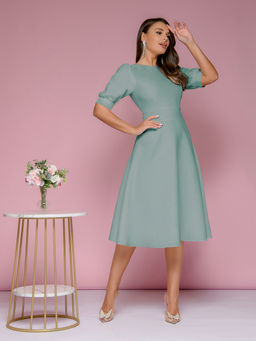 Платье мятного цвета длины миди с фигурным вырезом на спинке - 1001dress фото 2
