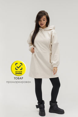 Туника женская теплая с капюшоном и хлястикамии