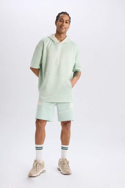 DeFactoFit NBA Golden State Warriors Oversize Genis Kal?p Kapusonlu K?sa Kollu Waffle Tisort  фото 6