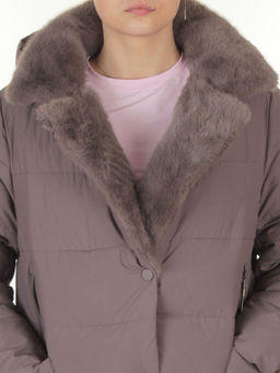 8806 GRAY/LILAC Пальто зимнее женское (200 гр. холлофайбер)