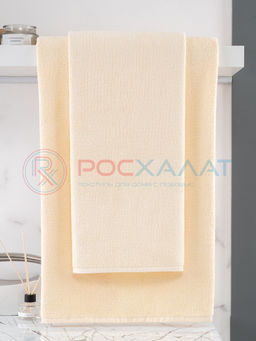 Махровое полотенце без бордюра кремовое ПМ-131 50х90