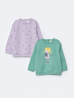 Bisiklet Yaka Uzun Kollu Bask?l? K?z Bebek Sweatshirt 2li