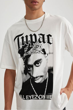 Футболка оверсайз с круглым вырезом и короткими рукавами Tupac Shakur - Defacto фото 5