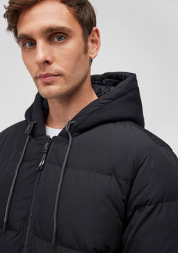 Kapusonlu Siyah Sisme Mont - Mavi фото 4