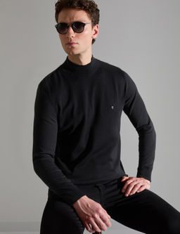 Siyah Slim Fit Yar_m Bal_k__ Yaka Basic Triko Kazak