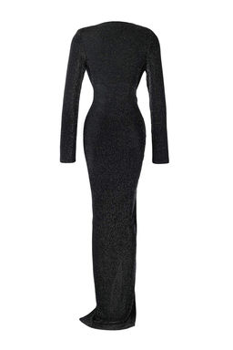 Siyah Simli Orme Derin V Yakal? Maxi Abiye & Mezuniyet Elbisesi TPRAW26AE00023