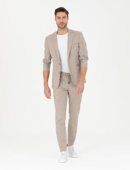 A__k Kahverengi Ex. Slim Fit Keten Kar___ml_ Ceket