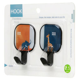 Крючок на липучке Животные металлический с ПВХ вставкой, 2 штуки, 6,7х4,5х2,5см, форма квадрат, в блистере (Китай)