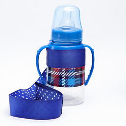Бутылочка для кормления M&B «Маленький босс», классическое горло, с ручками, от 0 мес., 150 мл., синий