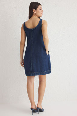 TRENDYOLMILLA Koyu Mavi Ask?l? Oversize Mini Denim Elbise TWOSS25EL00005  фото 5