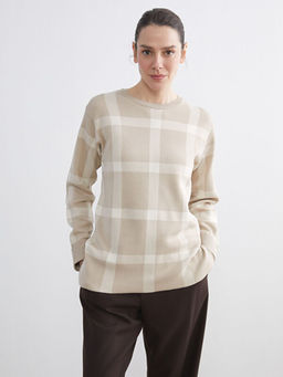 Bisiklet Yaka Ekose Kad?n Triko Kazak