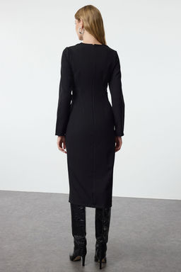 TRENDYOLMILLA Siyah Vucudu Saran Midi Dokuma Elbise TWOAW25EL00165  фото 5