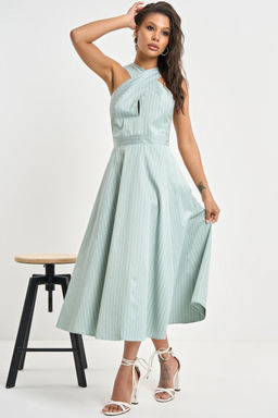 Сарафан хлопковый в полоску светло-зеленый