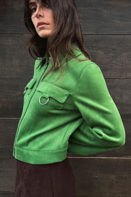 CHAQUETA CROP EFECTO ANTE / Verde manzana - Zara фото 4