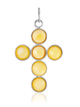 Небольшой изящный крестик с янтарными вставками нежно-медового цвета