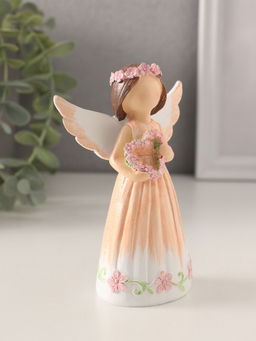 Фигурка полистоун Девушка-ангел в персиковом платье, с венком-сердце, 8?4.5?12 см