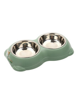 Миска металлическая двойная на пластиковом основании, 26,3 х 16 х 3,9 см, зелёная