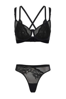 Siyah Dantel/Tul Capraz Baglama Detayl? Kaps?z Balenli Ic Camas?r? Tak?m? THMSS26CC00013 - Trendyolmilla фото 2