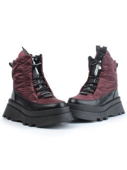 02-FAS16-4Z VINOUS/BLACK Дутики женские (искусственная кожа, плащевая ткань, шерсть)