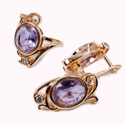 Комплект ювелирной бижутерии German Gold кольцо и серьги с Аметрином - Сандаловый дом фото 3