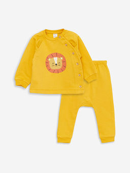 Bisiklet Yaka Bask?l? Uzun Kollu Erkek Bebek H?rka ve Pantolon