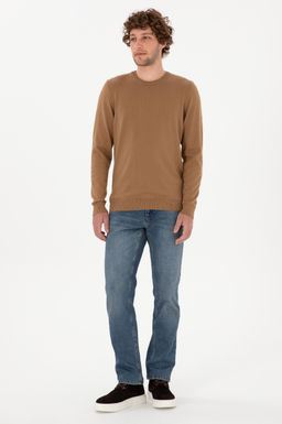 Erkek Slim Fit Bisiklet Yaka Camel Basic Kazak - U.s. polo assn фото 4