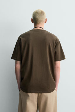 CAMISETA REGULAR FIT MEZCLA ALGOD?N / Marr?n - Zara фото 3