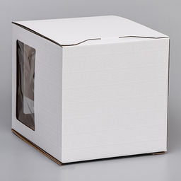 Коробка под торт 2 окна, с ручками, белая, 26×26×30 см