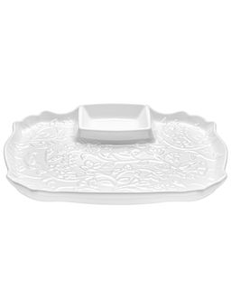 Блюдо д/шашлыка 28*21*2,3 см "Птички на ветке" с соусницей, фарфор