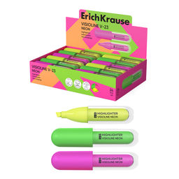 Цена за 24 шт. Текстмаркер ErichKrause Visioline V-23 Neon, цвет чернил ассорти (в коробке-дисплее по 24 шт.)