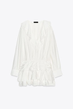 EMBROIDERED RUFFLE SHORT DRESS - Zara фото 16
