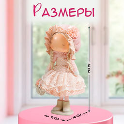 Интерьерная кукла текстильная Малышка в чепчике и платье в горох, с корзиной цветов, 36?14?16 см - Simaland фото 2