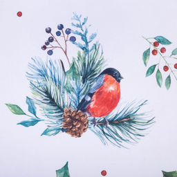 Шторы для кухни с подхватами Christmas wreaths, 145×180 см - 2 шт., габардин