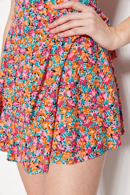 Cok Renkli Bask?l? Ask?l? Volanl? Sortlu Mini Orme Tulum TWOSS23TU00044