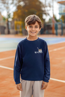 Lacivert Erkek Cocuk Hayvan Desenli Bisiklet Yaka Pamuklu Orme T-Shirt TKDAW25TS00009 - Trendyolmilla фото 4